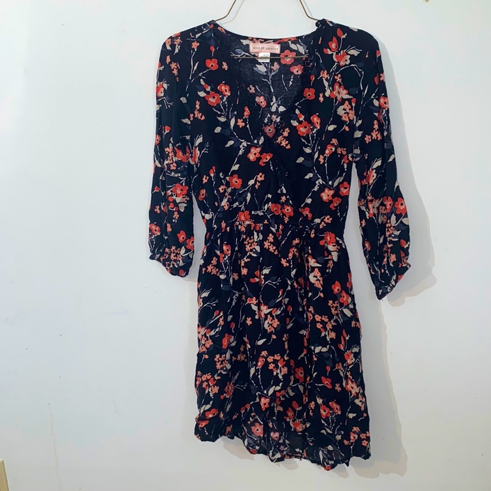 SMALL BAND OF GYPSIES FLORAL BOHO WESTERN CHIC DRESS NAVY BLUE CORAL lace cinch